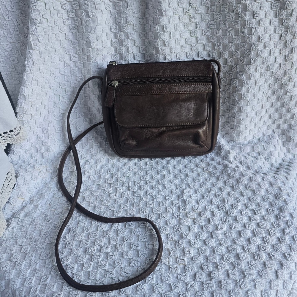 Fossil Vintage Brown Leather Crossbody Bag 90s Y2K Small Organizer Purse‎